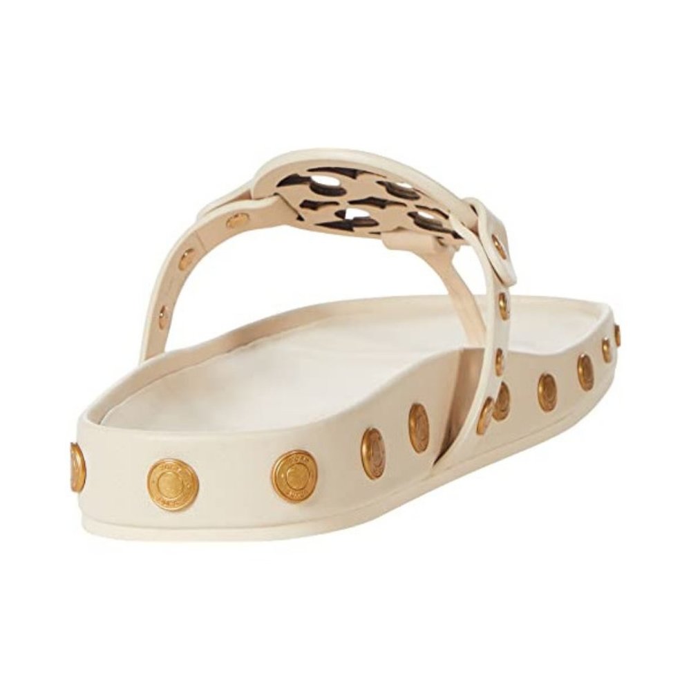 Tory Burch Miller LAST ONES! Cloud Coin Thong Sandals New Cream Ivory Leather - Picture 7 of 11